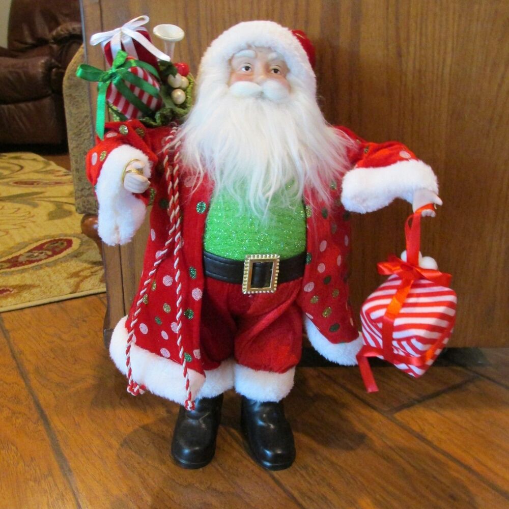 Vintage Santa Claus With Porcelain Face Hands 16 " Polka dots Gifts Stands